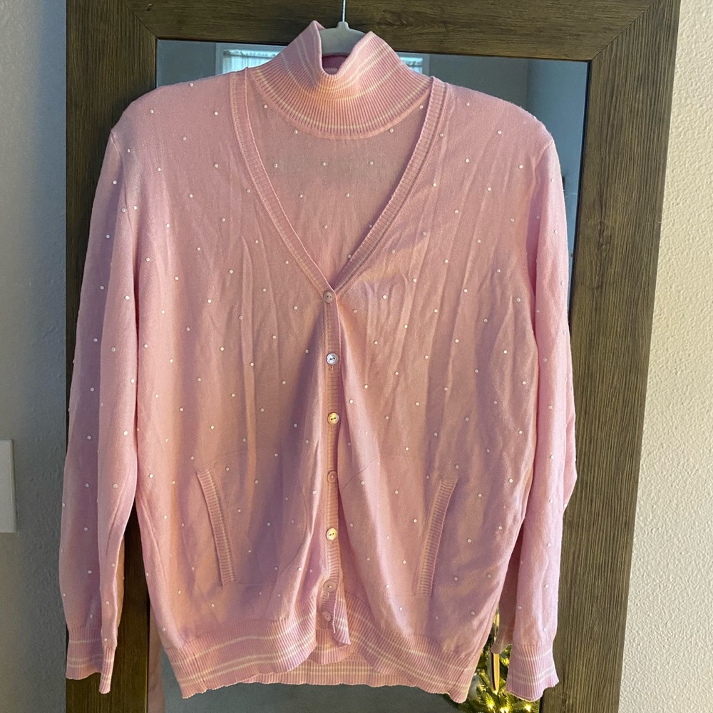 Escada Pink Women's Cardigan and sleeveless turtleneck, size 42/L - Picture 3 of 15